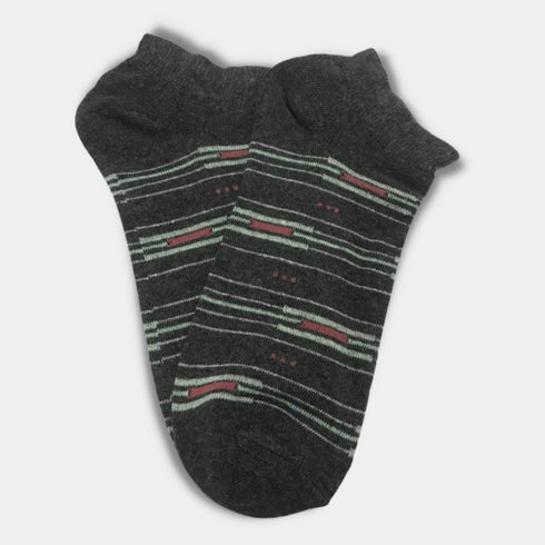 Multi Stripes Stretch Cotton Ankle Socks Dark Grey